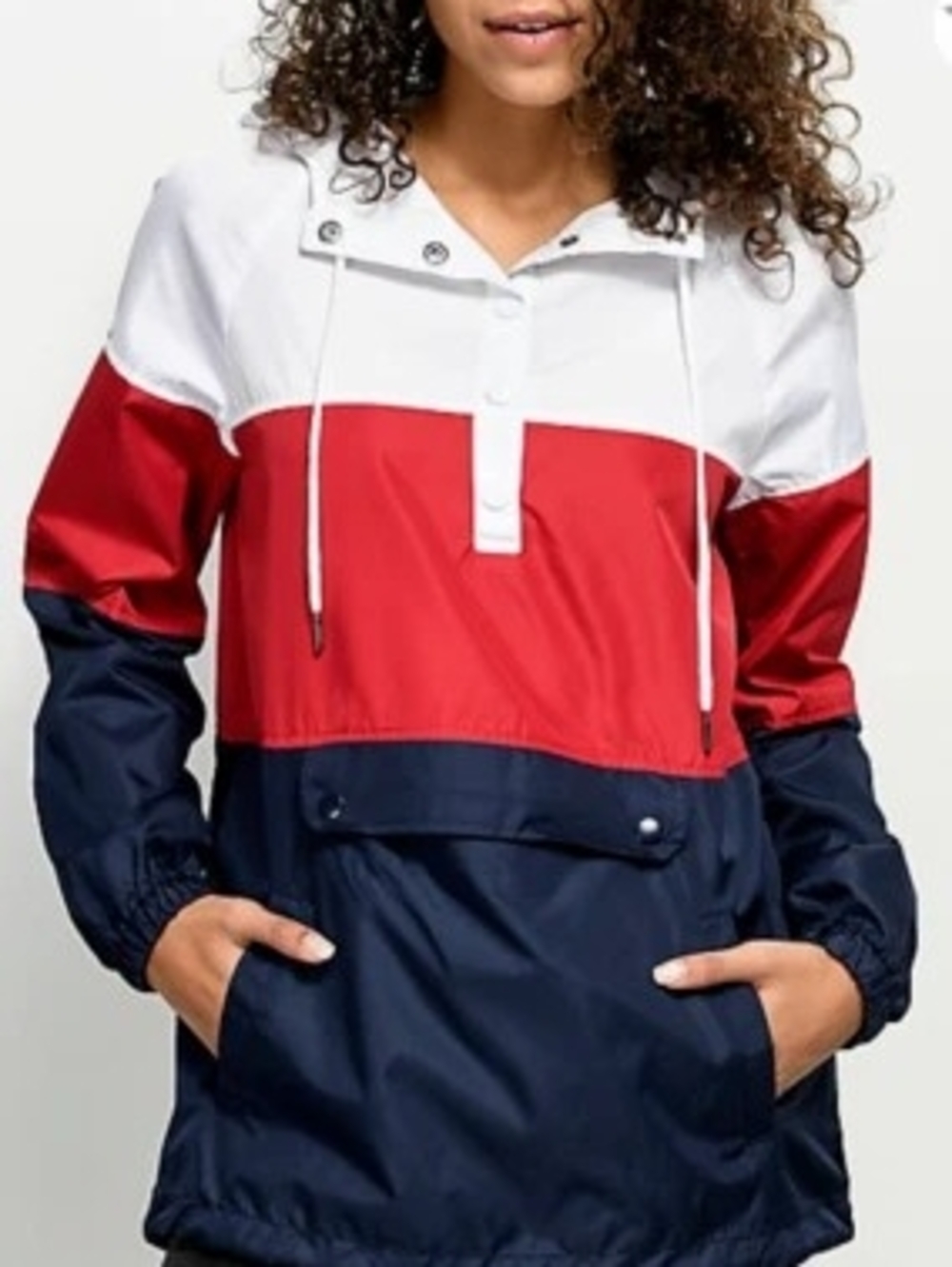 Retro Colorblock Windbreaker Anorak - Red/White/Navy NWT Zine